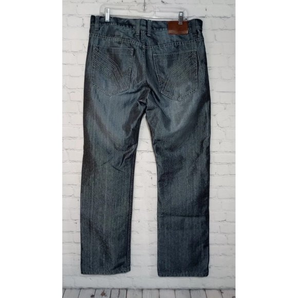 SACRED CULT Men’s Jeans Sz 34x32 Whiskered Embroidered Metallic Straight Leg VGC - Picture 2 of 8